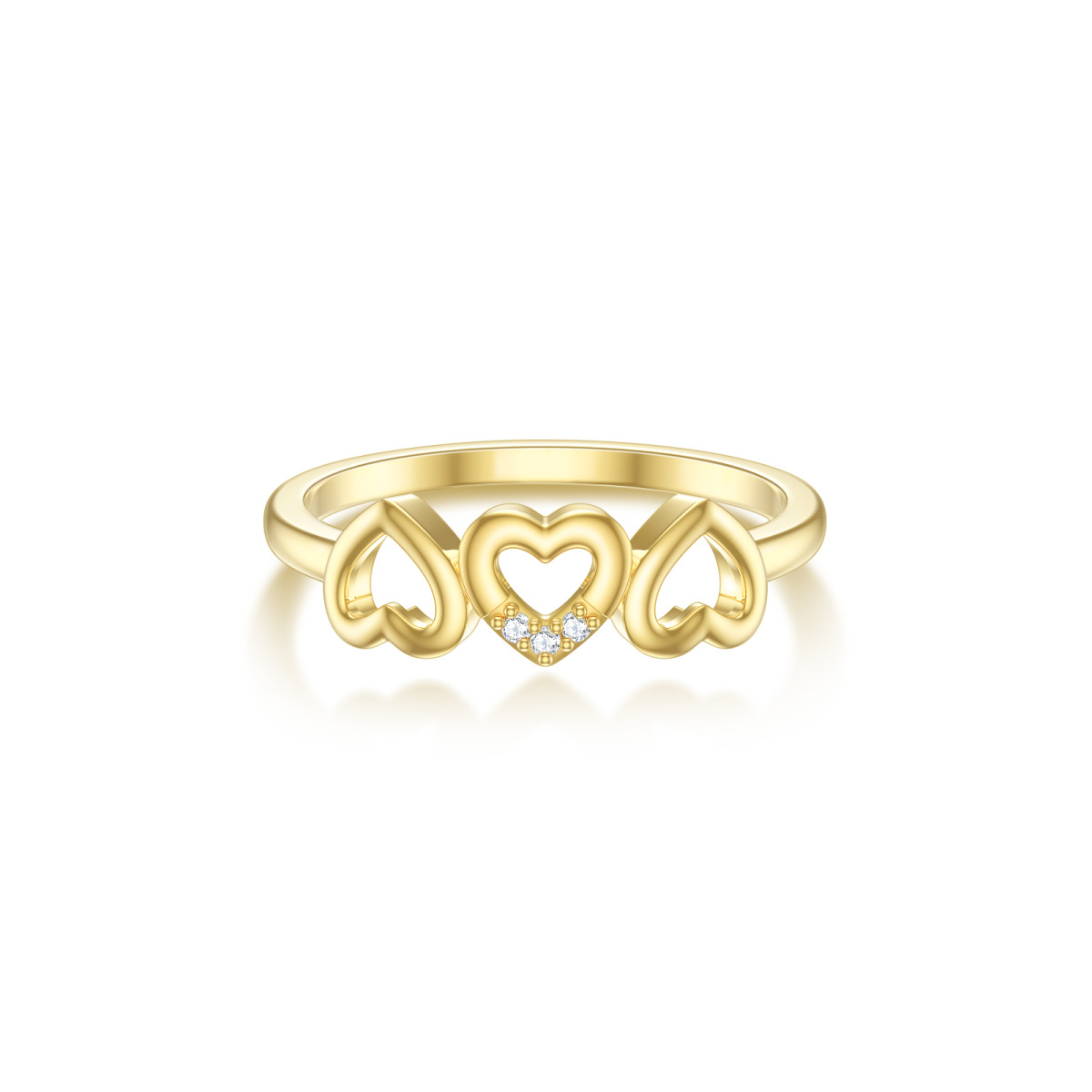 10K Gold Cubic Zirconia Heart With Heart Ring For Women-2