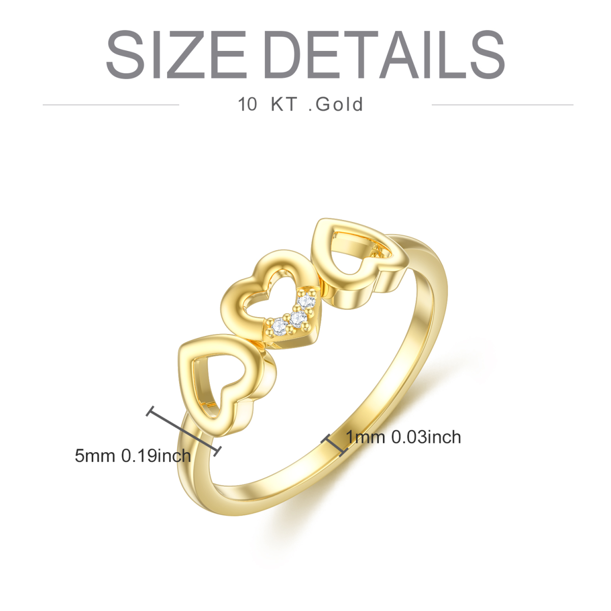 10K Gold Cubic Zirconia Heart With Heart Ring For Women-5