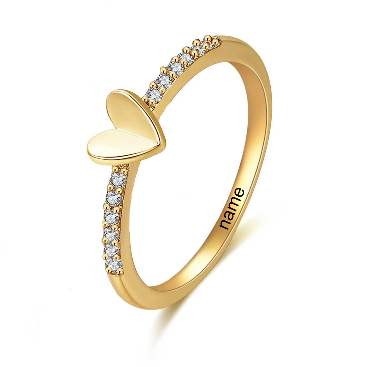 10K Yellow Gold Round Diamond Heart Ring For Women-1