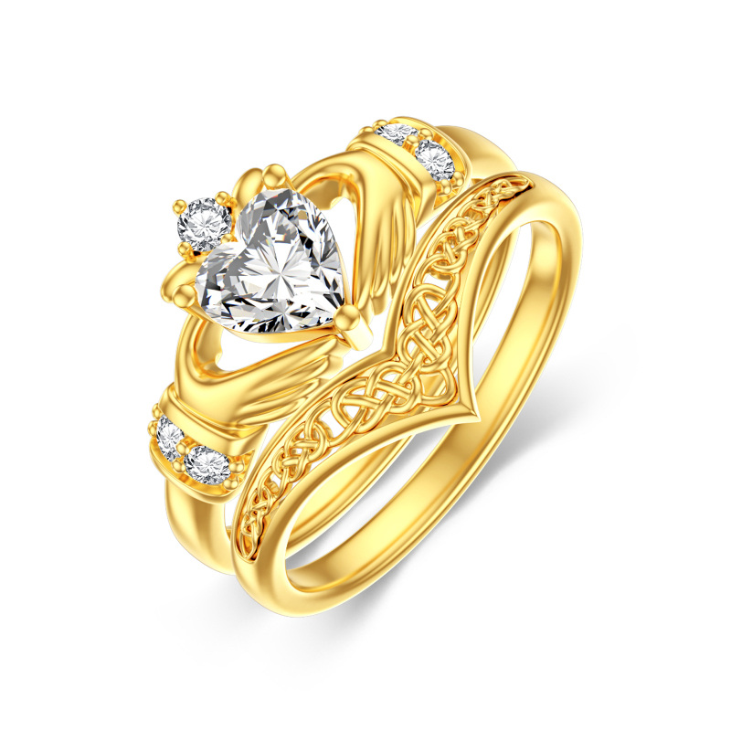 Anillo apilable con grabado personalizado de moissanita en forma de corazón de oro de 10 quilates-1