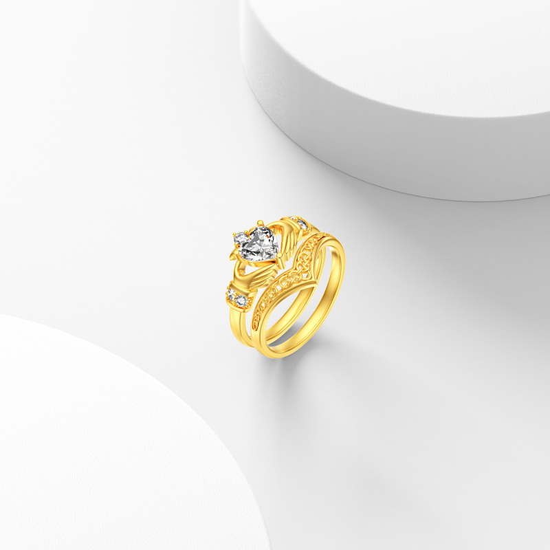 10K Gold Heart Shaped Moissanite Personalized Engraving Stackable Ring-4