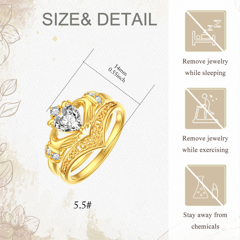 Moissanite z 10-karatowego złota w kształcie serca Spersonalizowany grawerowany pierścionek, który można układać w stosy-6