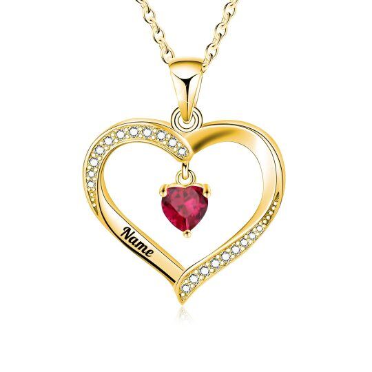 10K Gold Heart Cubic Zirconia Pendant Engraving Necklace For Women