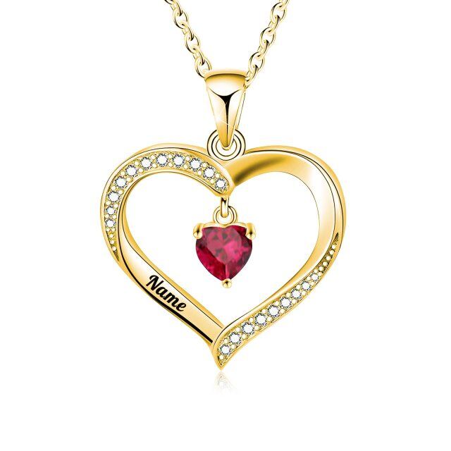 10K Gold Heart Shaped Cubic Zirconia Heart Pendant Necklace-3