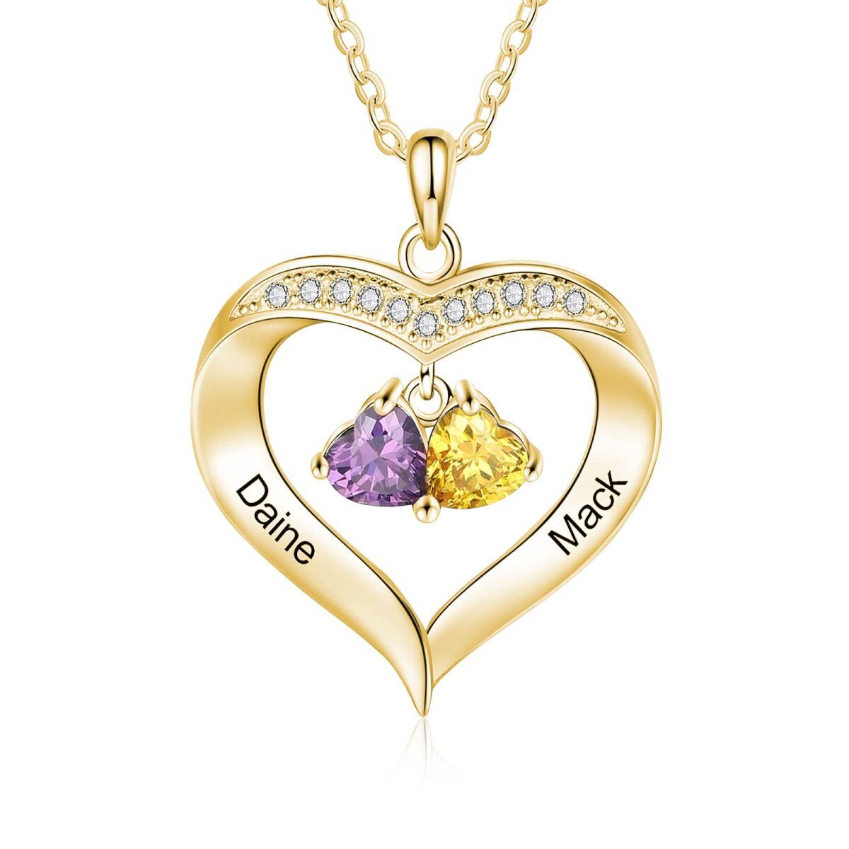 Collana con ciondolo con pietra portafortuna personalizzata con zirconi a forma di cuore in oro 10 carati per donna-1