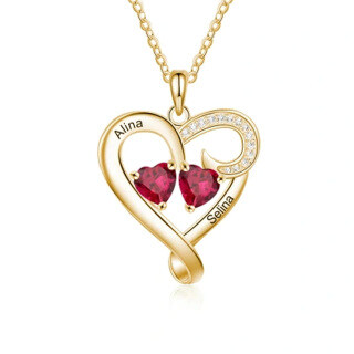 10K Gold Heart Cubic Zirconia Pendant Engraving Necklace For Women-4