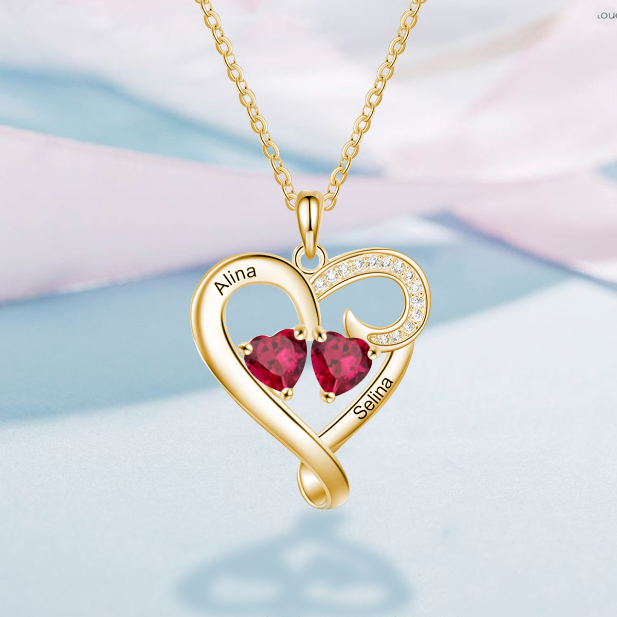 Collar con colgante de circonita cúbica en forma de corazón de oro de 10 quilates para mujer-3