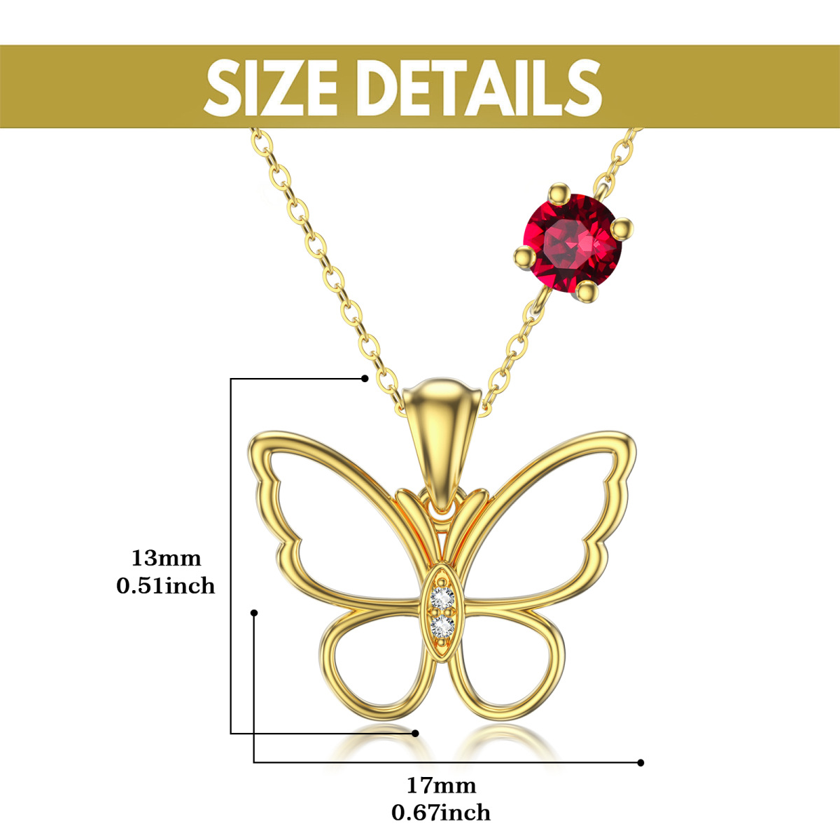 10K Gold Heart Shaped Cubic Zirconia & Personalized Birthstone Butterfly Pendant Necklace-4