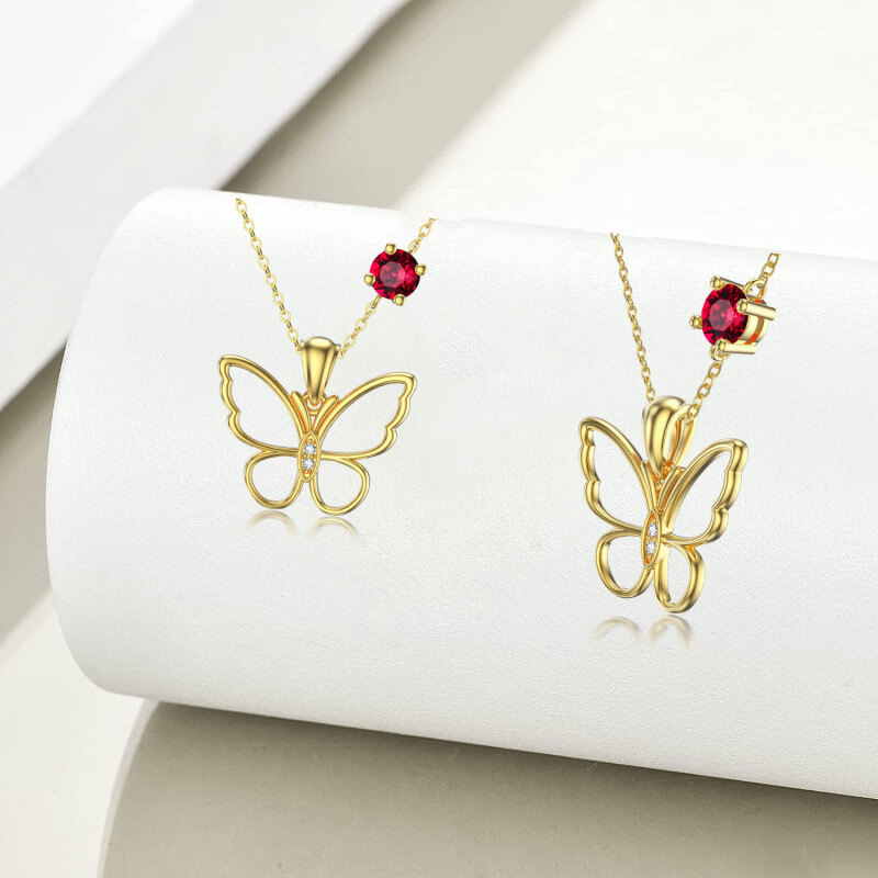 10K witgouden hartvormige zirkonia en gepersonaliseerde geboortesteen vlinderhanger ketting-5