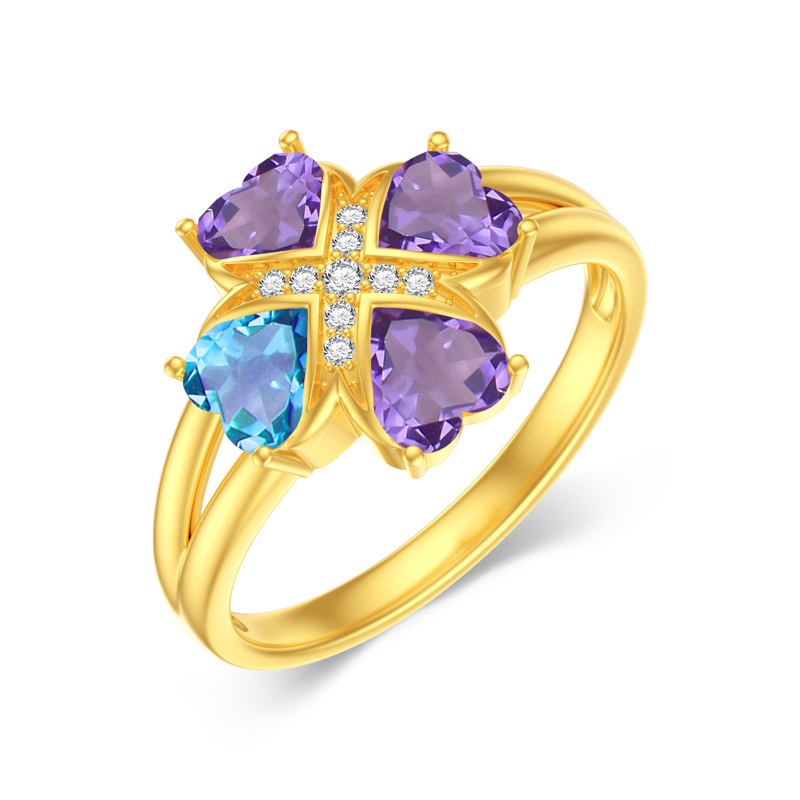 10K Gold Heart Cubic Zirconia Personalized Birthstone & Engraving Birthstone Ring For Women Best Friends-15