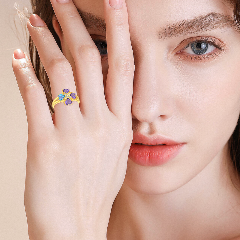 10K White Gold Heart Cut Cubic Zirconia Personalized Birthstone & Personalized Engraving Birthstone Ring-2