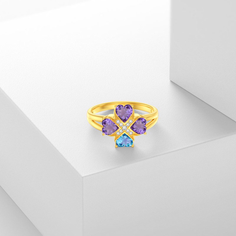 10K White Gold Heart Cut Cubic Zirconia Personalized Birthstone & Personalized Engraving Birthstone Ring-3