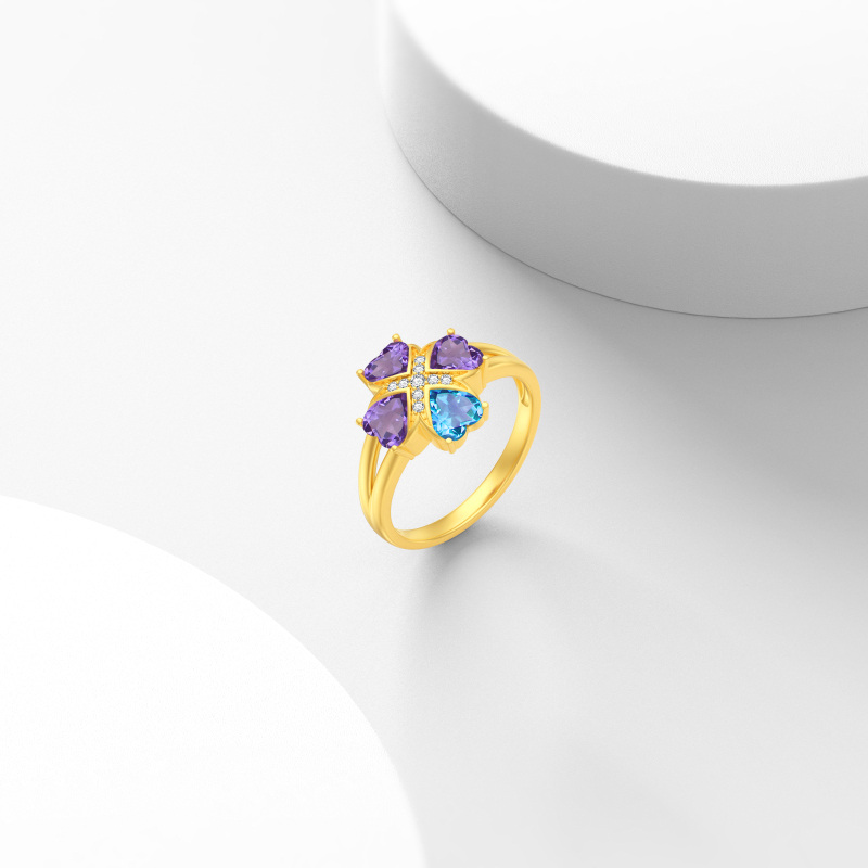 10K White Gold Heart Cut Cubic Zirconia Personalized Birthstone & Personalized Engraving Birthstone Ring-4