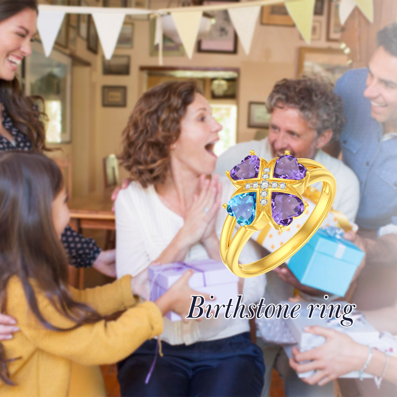 10K White Gold Heart Cut Cubic Zirconia Personalized Birthstone & Personalized Engraving Birthstone Ring-6