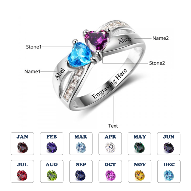 10K Gold Heart Shaped Personalized Birthstone & Personalized Engraving Birthstone Ring-4