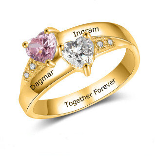 10K Gold Solitaire Set Heart Cut 2 Birthstones Personalized Name Ring For Her-51