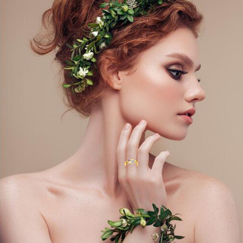 Bague en or blanc 10 carats avec zircon cubique taille cœur et pierre de naissance personnalisée (gravure incluse).-4