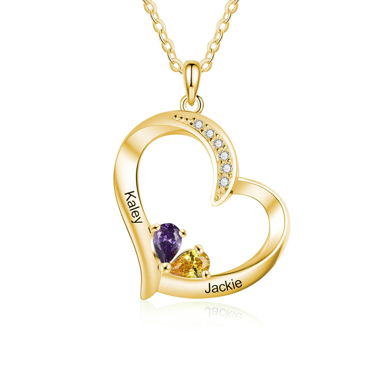 10K Gold Cubic Zirconia Personalised Birthstone Heart Pendant Necklace For Women-1