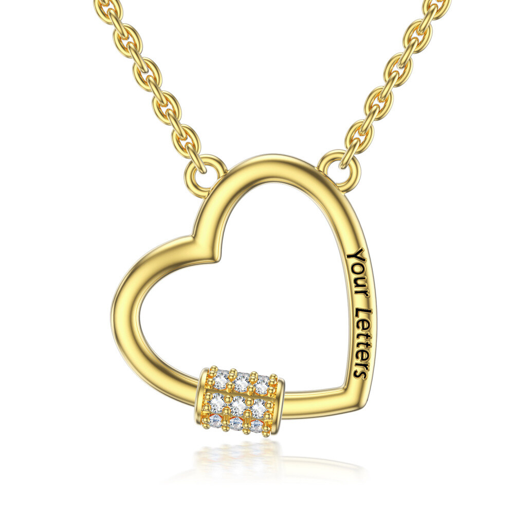 10K Gold Cubic Zirconia Personalized Engraving Heart Necklace for Women-1