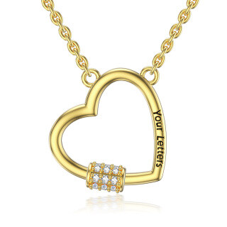 10K Gold Cubic Zirconia Personalized Engraving Heart Necklace for Women-30