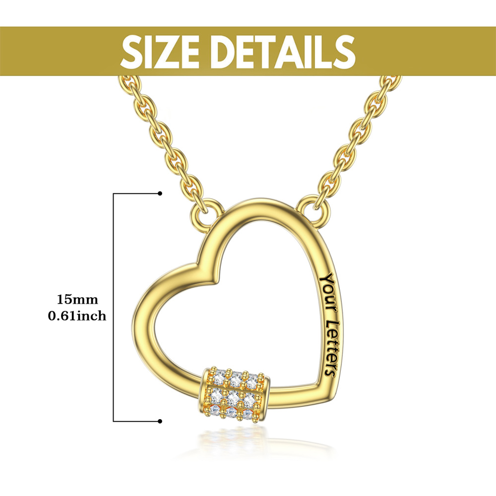 10K Gold Cubic Zirconia Personalized Engraving Heart Necklace for Women-4