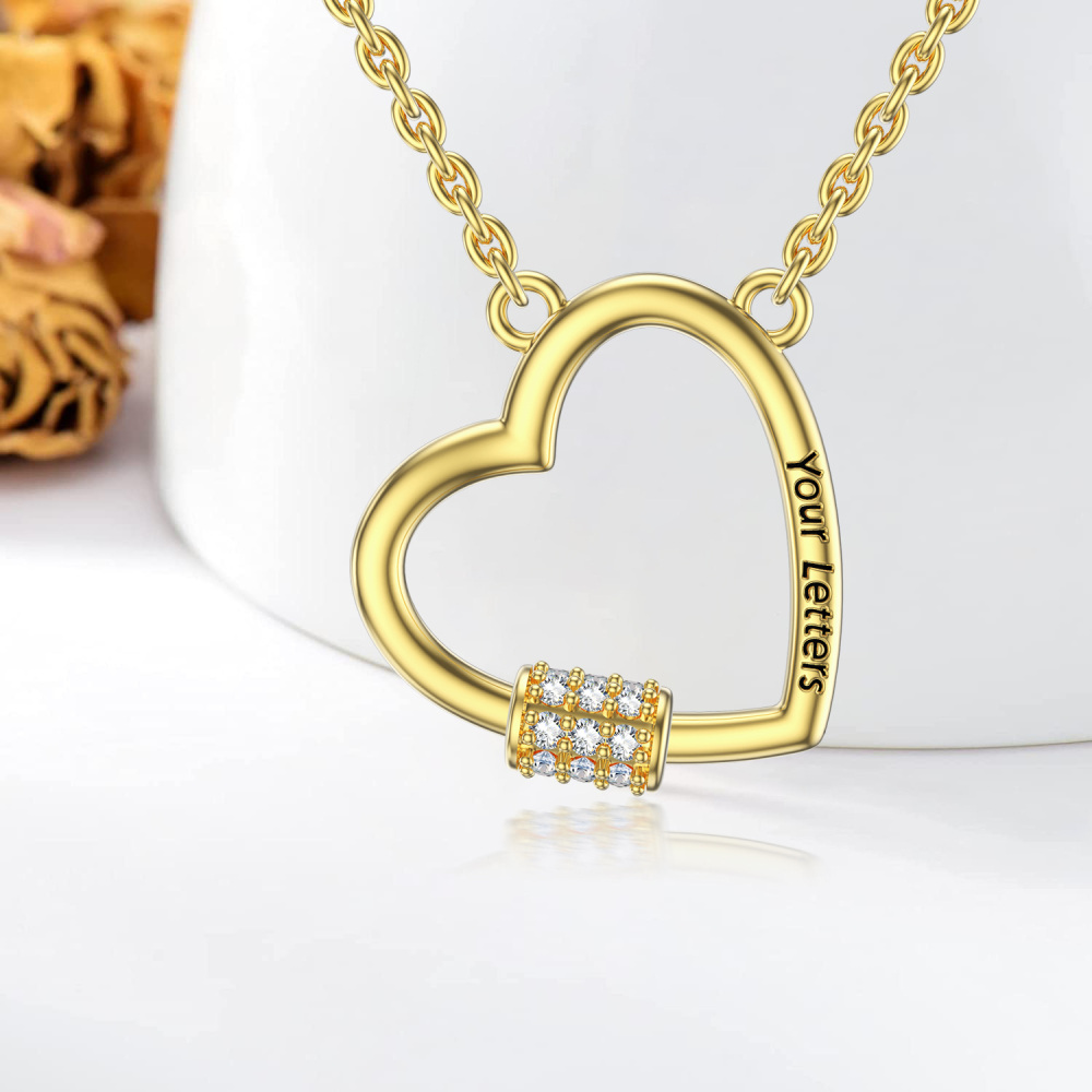 10K Gold Cubic Zirconia Personalized Engraving Heart Necklace for Women-5