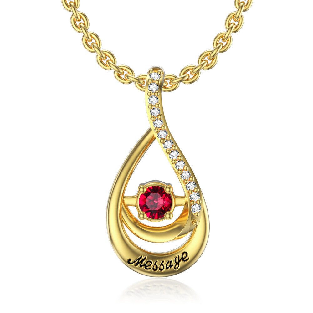 10K Gold Heart Shaped Cubic Zirconia Personalized Birthstone Pendant Necklace-1