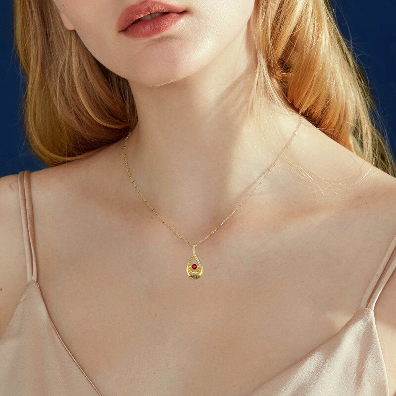 10K Gold Heart Shaped Cubic Zirconia Personalized Birthstone Pendant Necklace-3