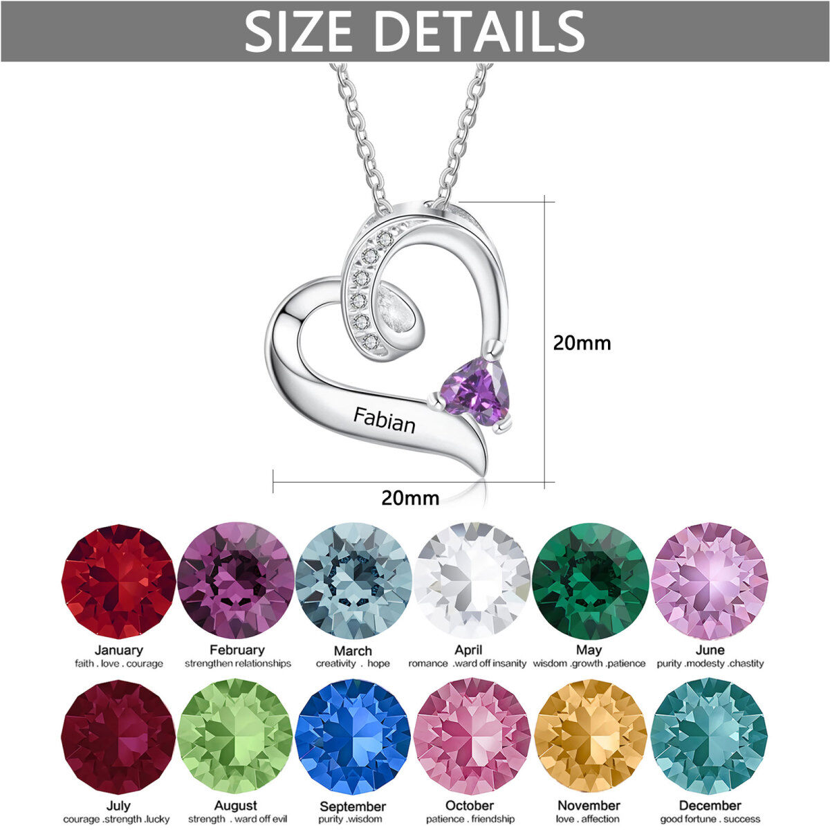 10K Gold Heart Cubic Zirconia Personalised Birthstone Pendant Necklace For Women-5