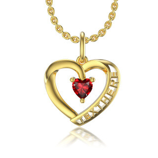 10K Gold Heart Cubic Zirconia Personalized Birthstone Pendant Necklace For Women-44