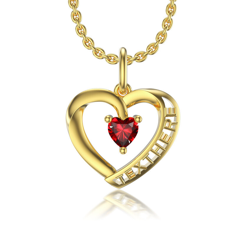 10K Gold Heart Cubic Zirconia Personalized Birthstone Pendant Necklace For Women-10