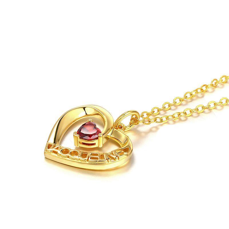 10K Gold Heart Cubic Zirconia Personalized Birthstone Pendant Necklace For Women-3