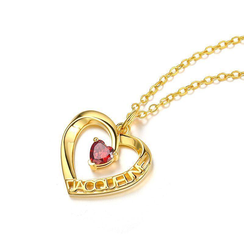 10K Gold Heart Cubic Zirconia Personalized Birthstone Pendant Necklace For Women-4