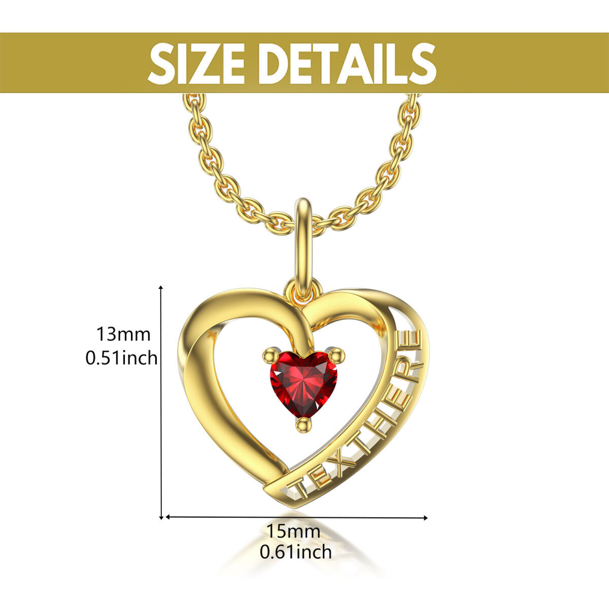 10K Gold Heart Cubic Zirconia Personalized Birthstone Pendant Necklace For Women-5