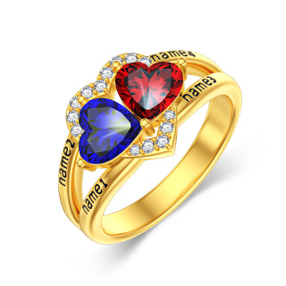 10K Gold Heart Shaped Cubic Zirconia Personalized Engraving Birthstone Ring-44