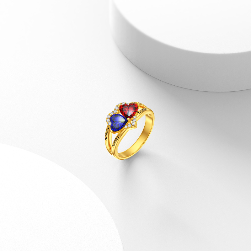 10K gouden hartvormige ring met kubieke zirkonia en gepersonaliseerde gravure-4