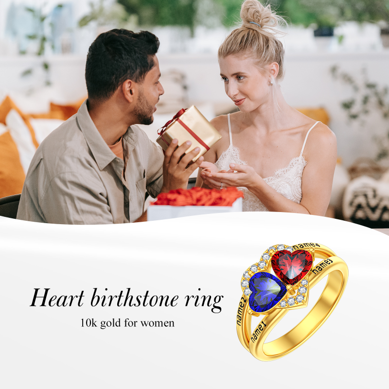 10K gouden hartvormige ring met kubieke zirkonia en gepersonaliseerde gravure-5