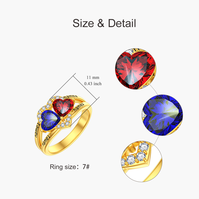 Bague en or 10 carats avec pierre de naissance gravée personnalisée en forme de cœur et zircone cubique-6