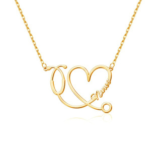 10K Gold Heart & Stethoscope Pendant Necklace-28