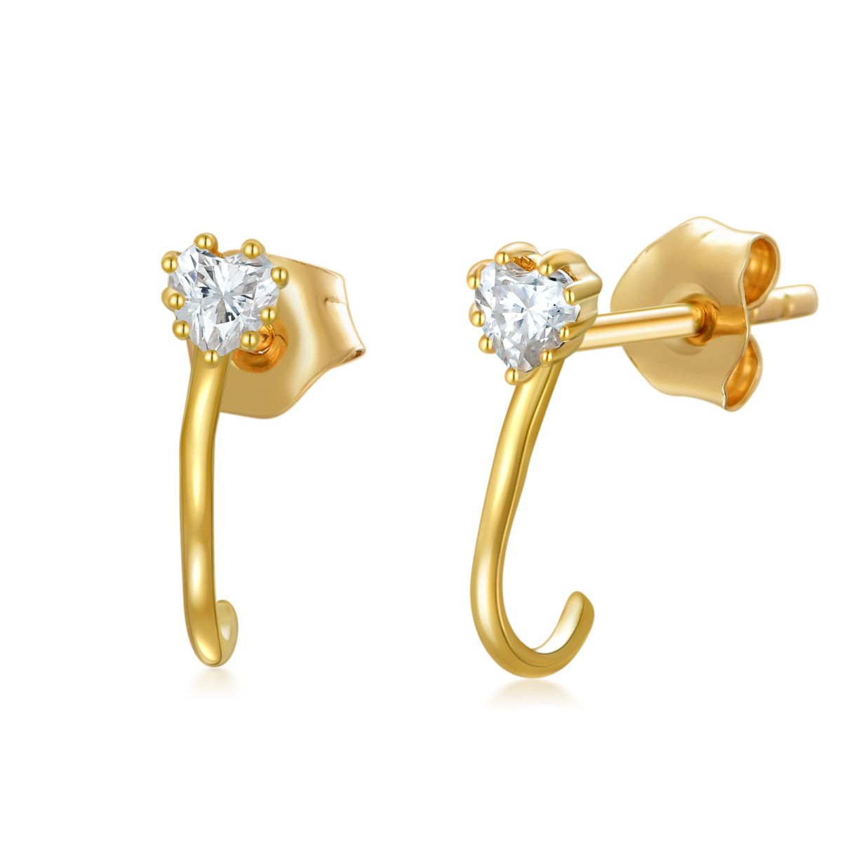 10K Gold Cubic Zirconia Heart Stud Earrings-1