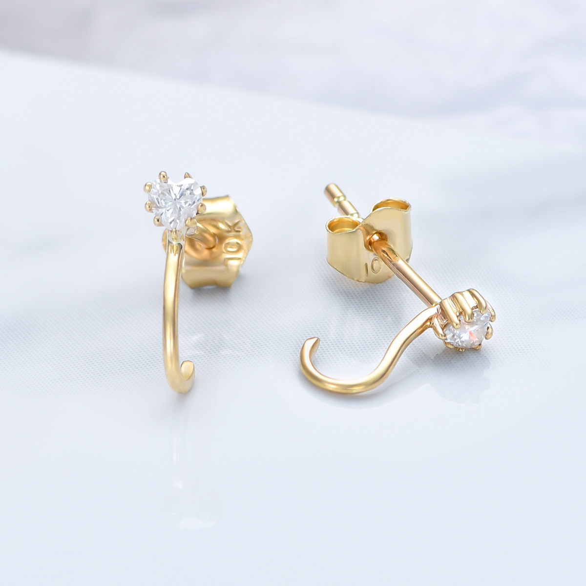 14K Gold Cubic Zirconia Heart Stud Earrings-3