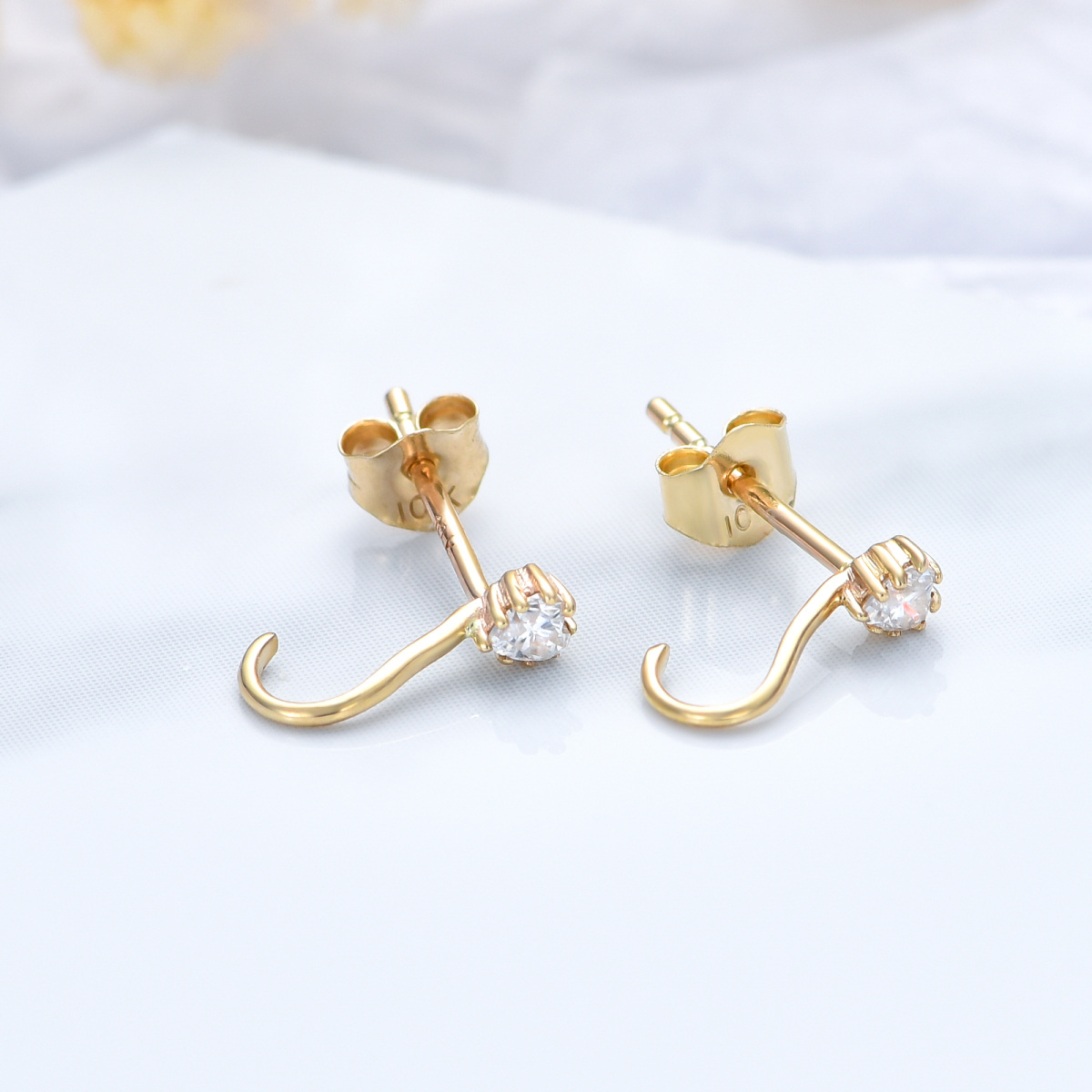 10K Gold Cubic Zirconia Heart Stud Earrings-4