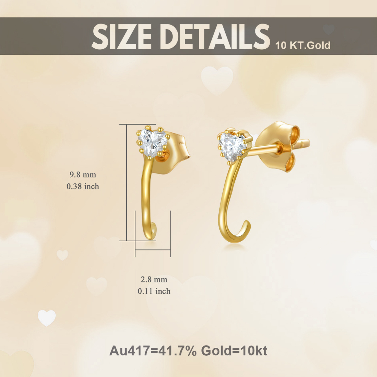 14K Gold Cubic Zirconia Heart Stud Earrings-5