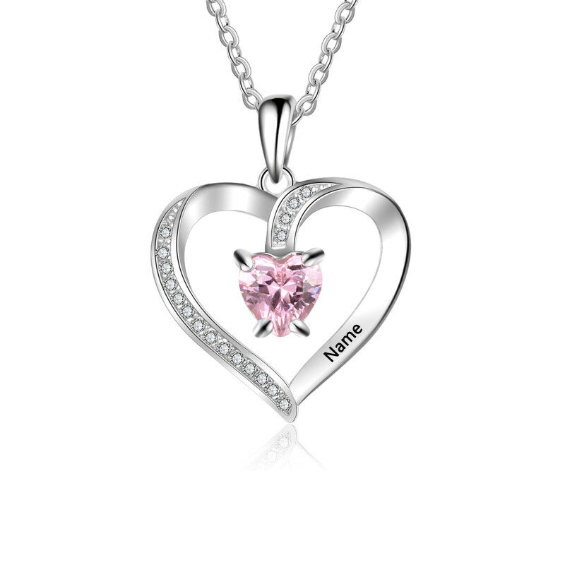 14K White Gold Heart Cut Personalized Birthstone Engraving & Mother Pendant Necklace-19