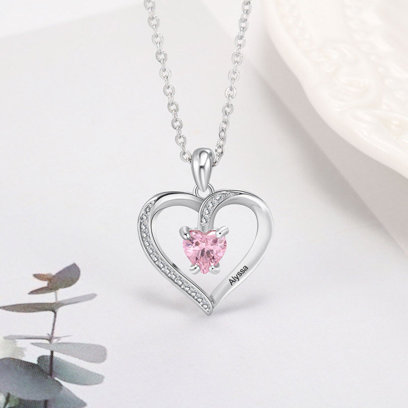 10K Rose Gold Heart Cut Cubic Zirconia Personalized Birthstone & Personalized Engraving & Mother Pendant Necklace-4