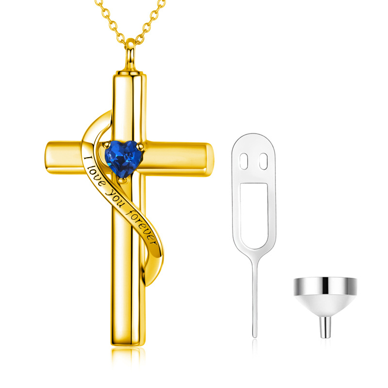 Collier Croix et Urne en or 10K avec mot gravé-1