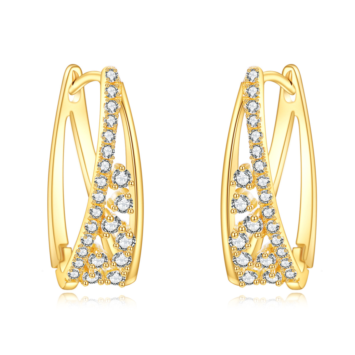 10K Gold Cubic Zirconia Hoop Earrings-1