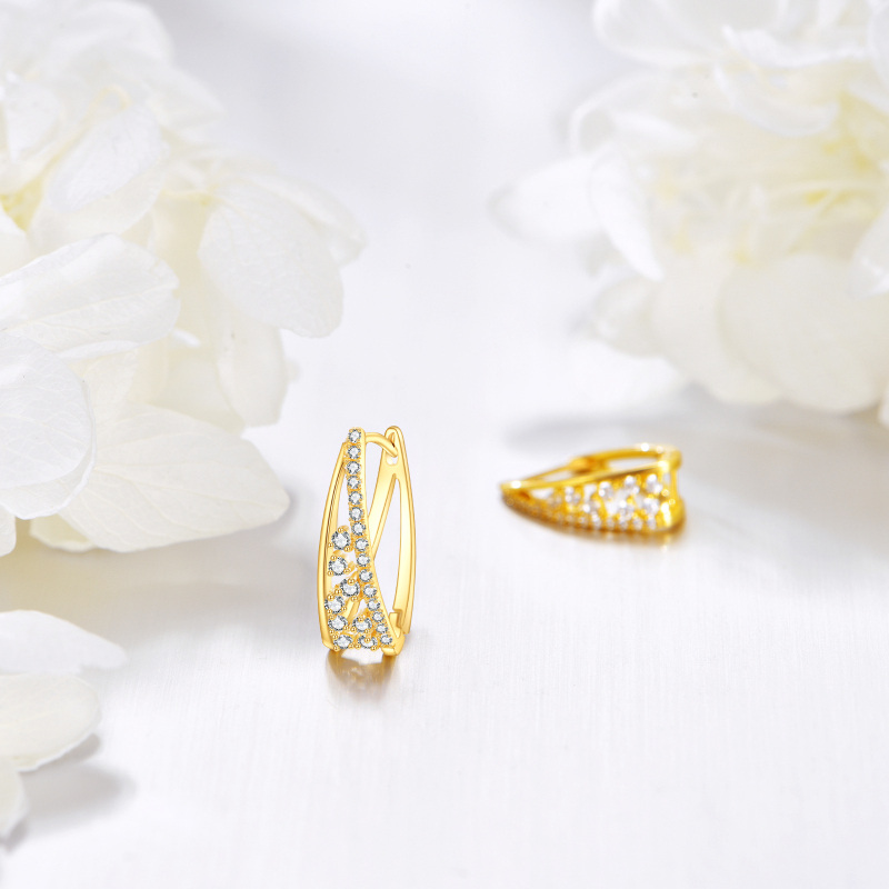 Pendientes de aro de oro de 10 quilates con circonitas cúbicas-3