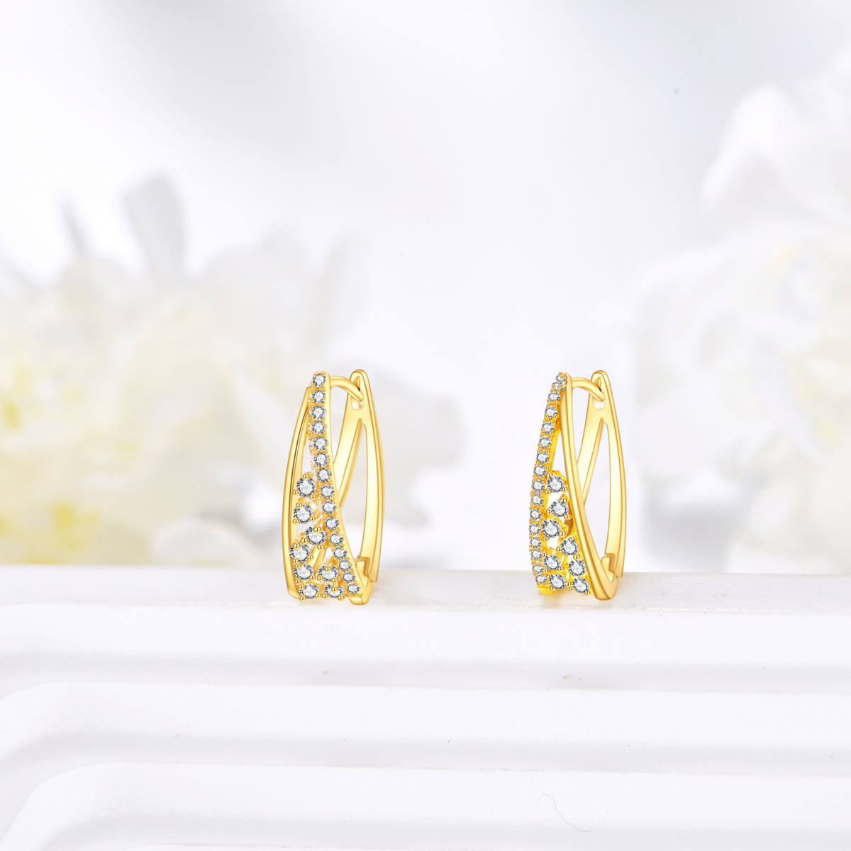 10K Gold Cubic Zirconia Hoop Earrings-4