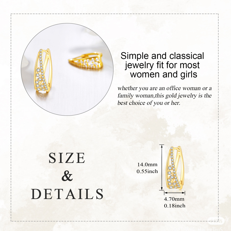 Pendientes de aro de oro de 10 quilates con circonitas cúbicas-5